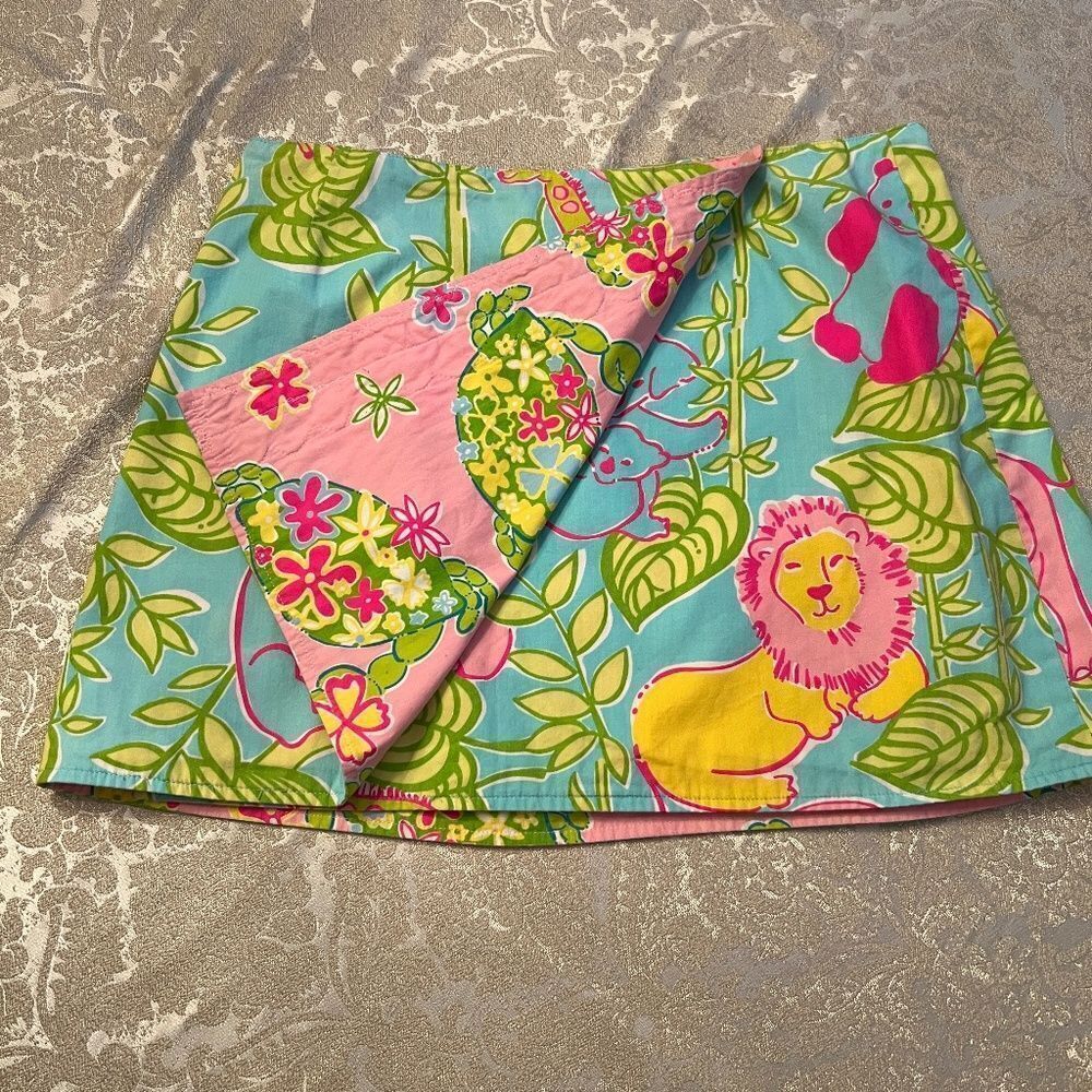 EUC Lilly Pulitzer White Label Connie Reversible Skirt San Diego Zoo Print Sz 6